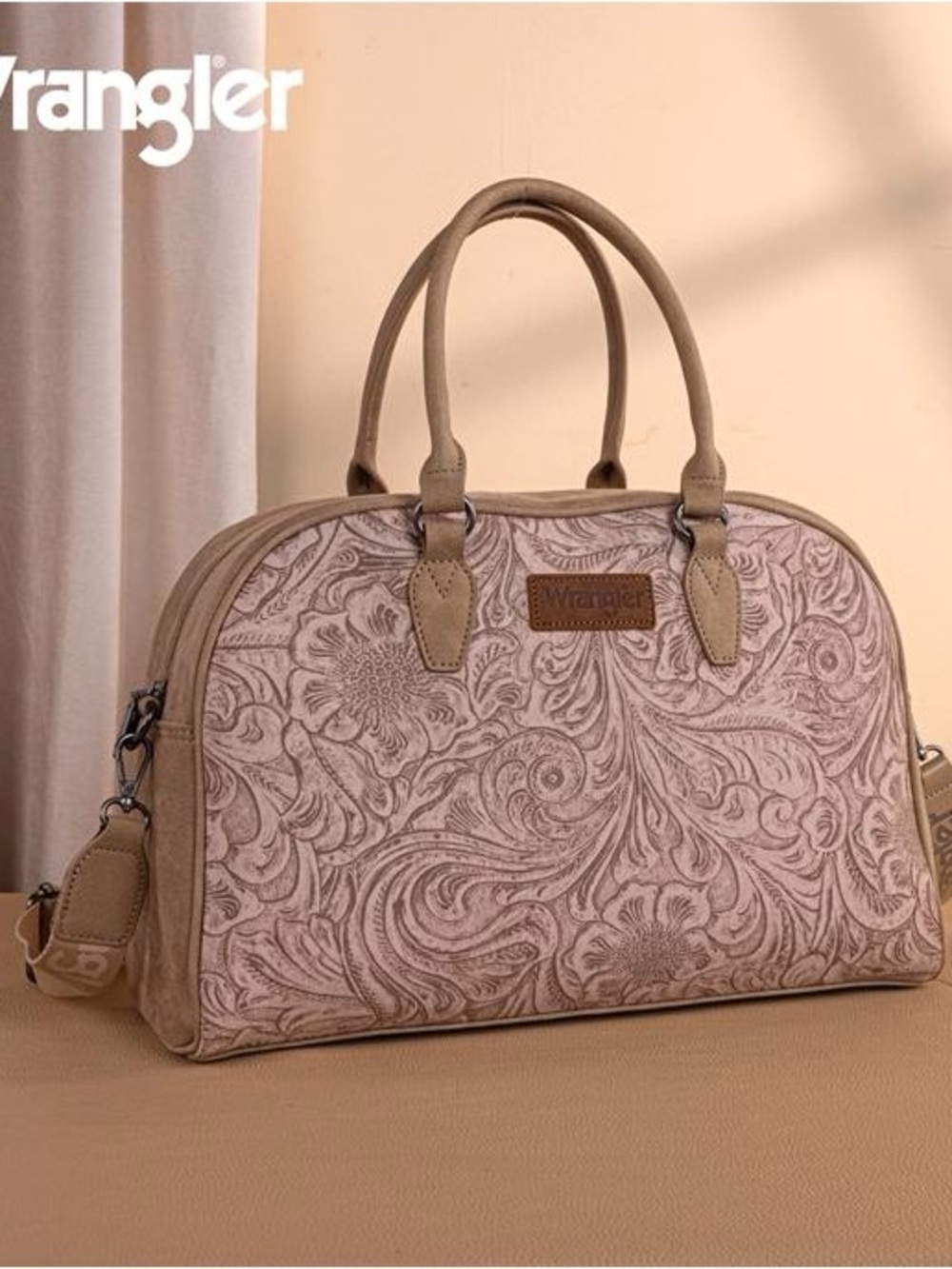 Wrangler Taupe Floral Embossed Satchel